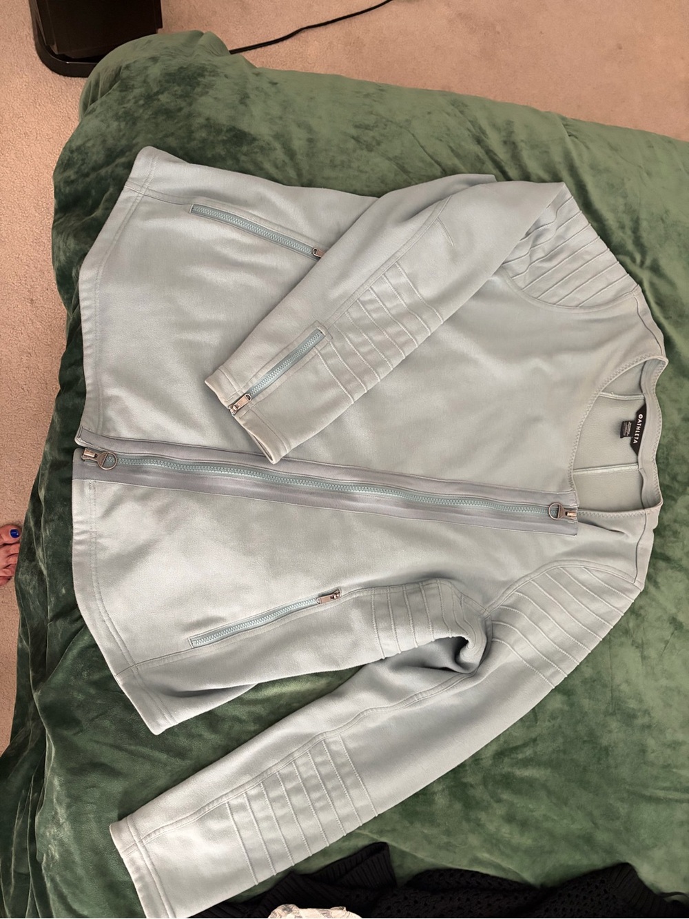 Athleta Mint Green Zip-Front Moto Jacket